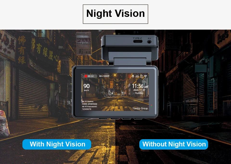 4K Dash Cam Car WIFI GPS 4K Front And 1080P Rear