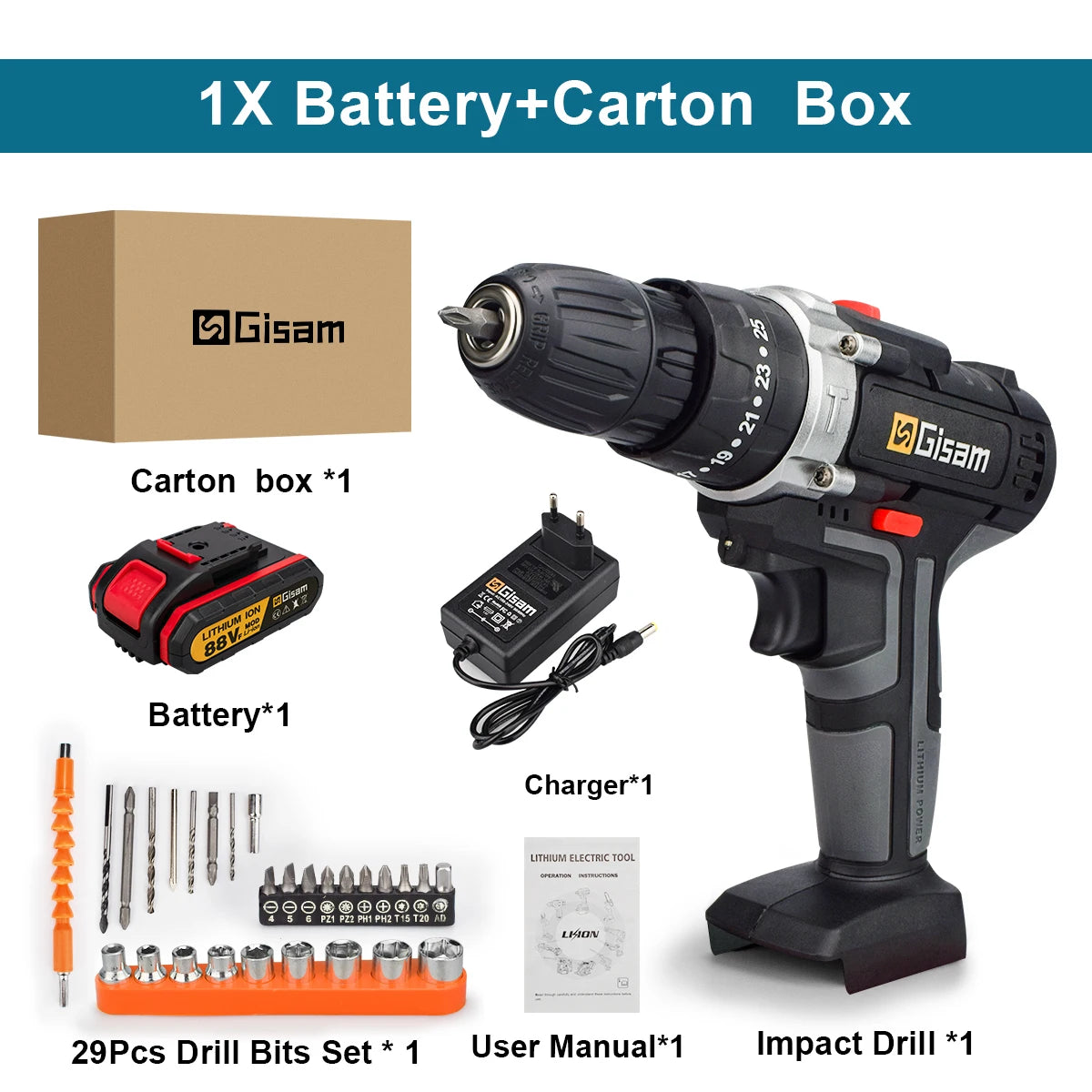 21V Cordless Impact Drill Electric