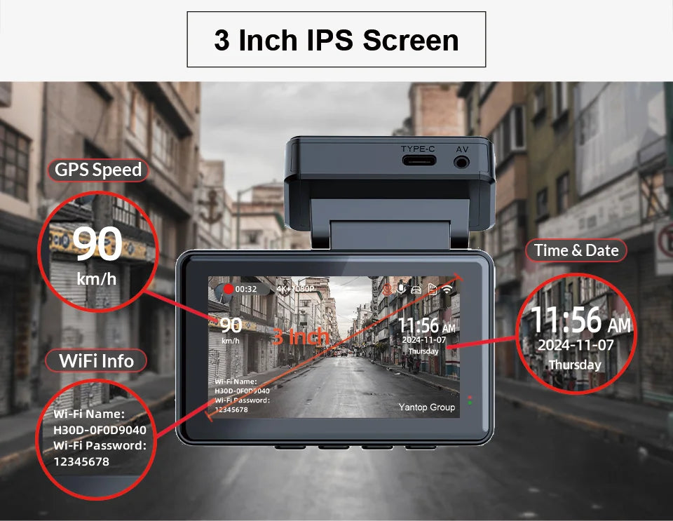 4K Dash Cam Car WIFI GPS 4K Front And 1080P Rear
