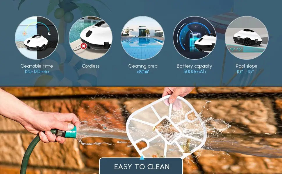 Cordless Pool Cleaner with 120 Mins Runtime, Auto-Parking, 2.5h Fast Charging