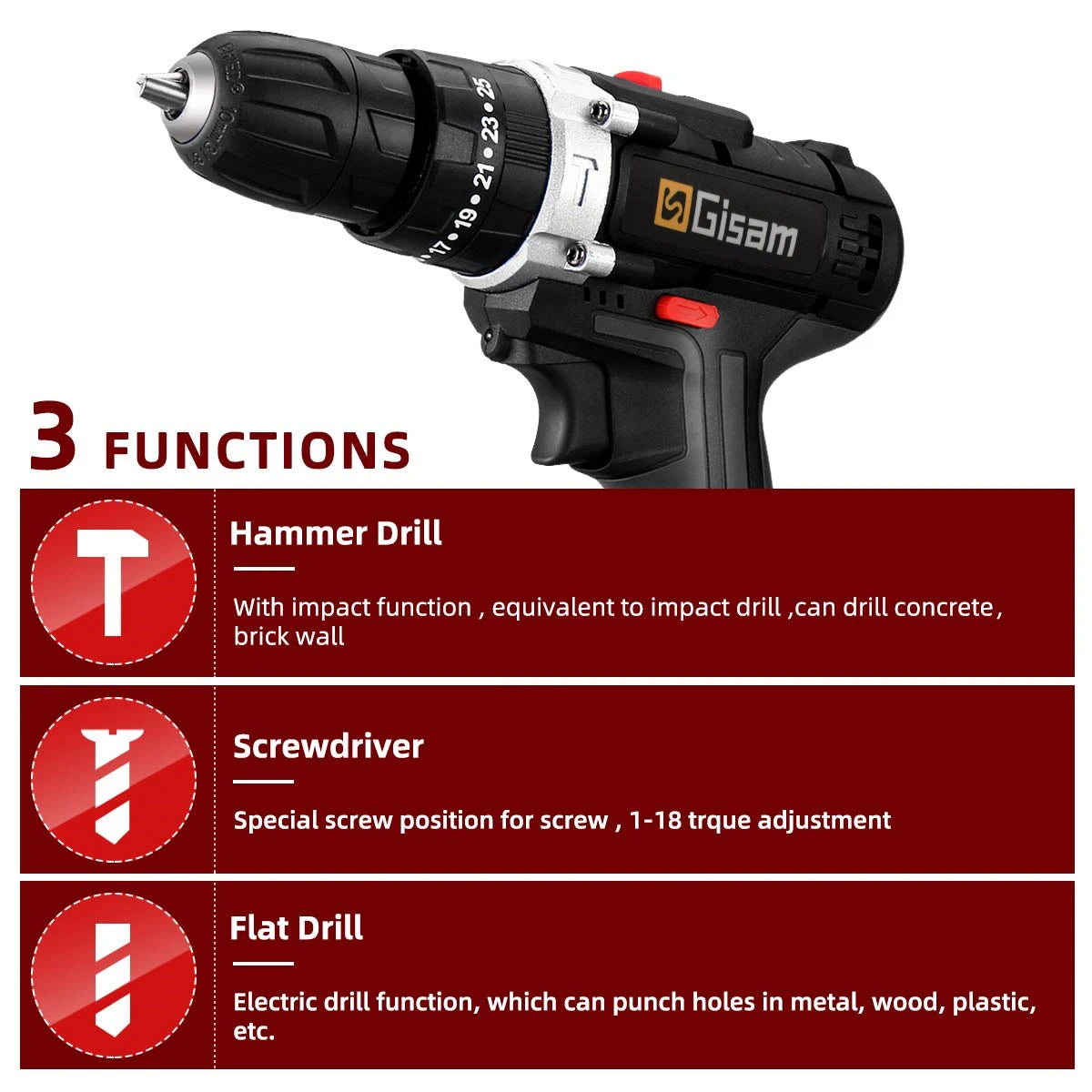 21V Cordless Impact Drill Electric