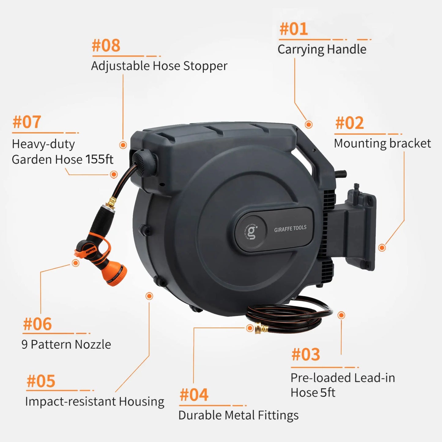 Retractable Garden Hose Reel1/2" x 155 ft