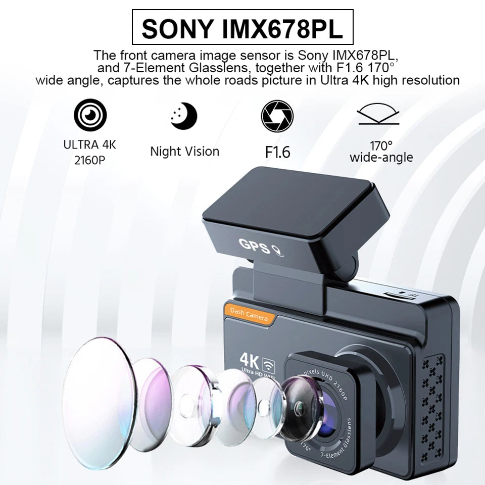 4K Dash Cam Car WIFI GPS 4K Front And 1080P Rear