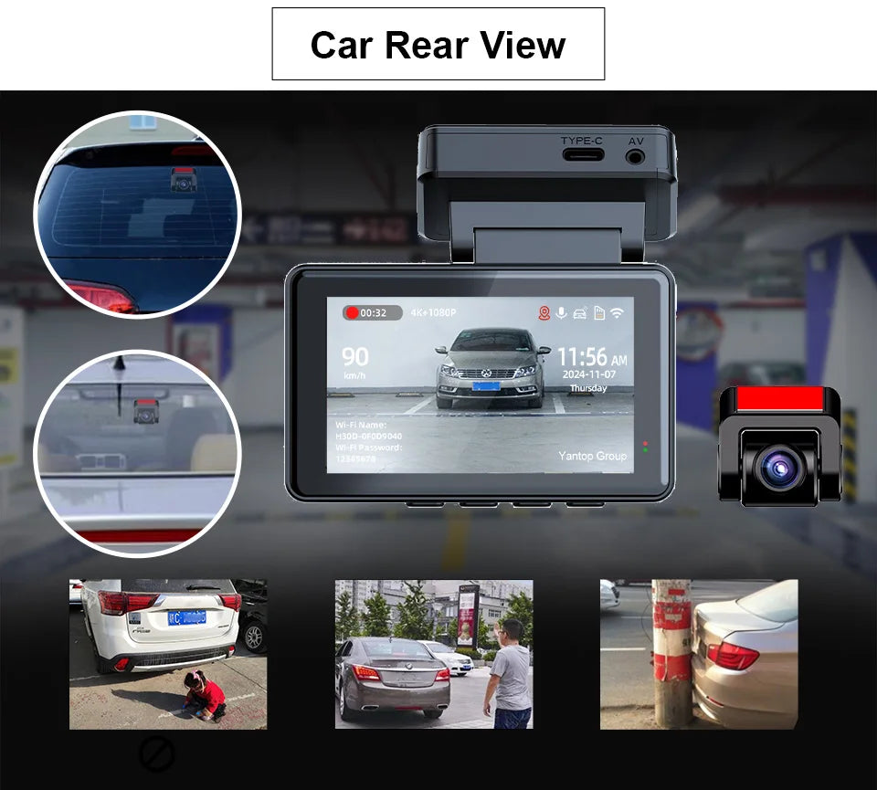 4K Dash Cam Car WIFI GPS 4K Front And 1080P Rear