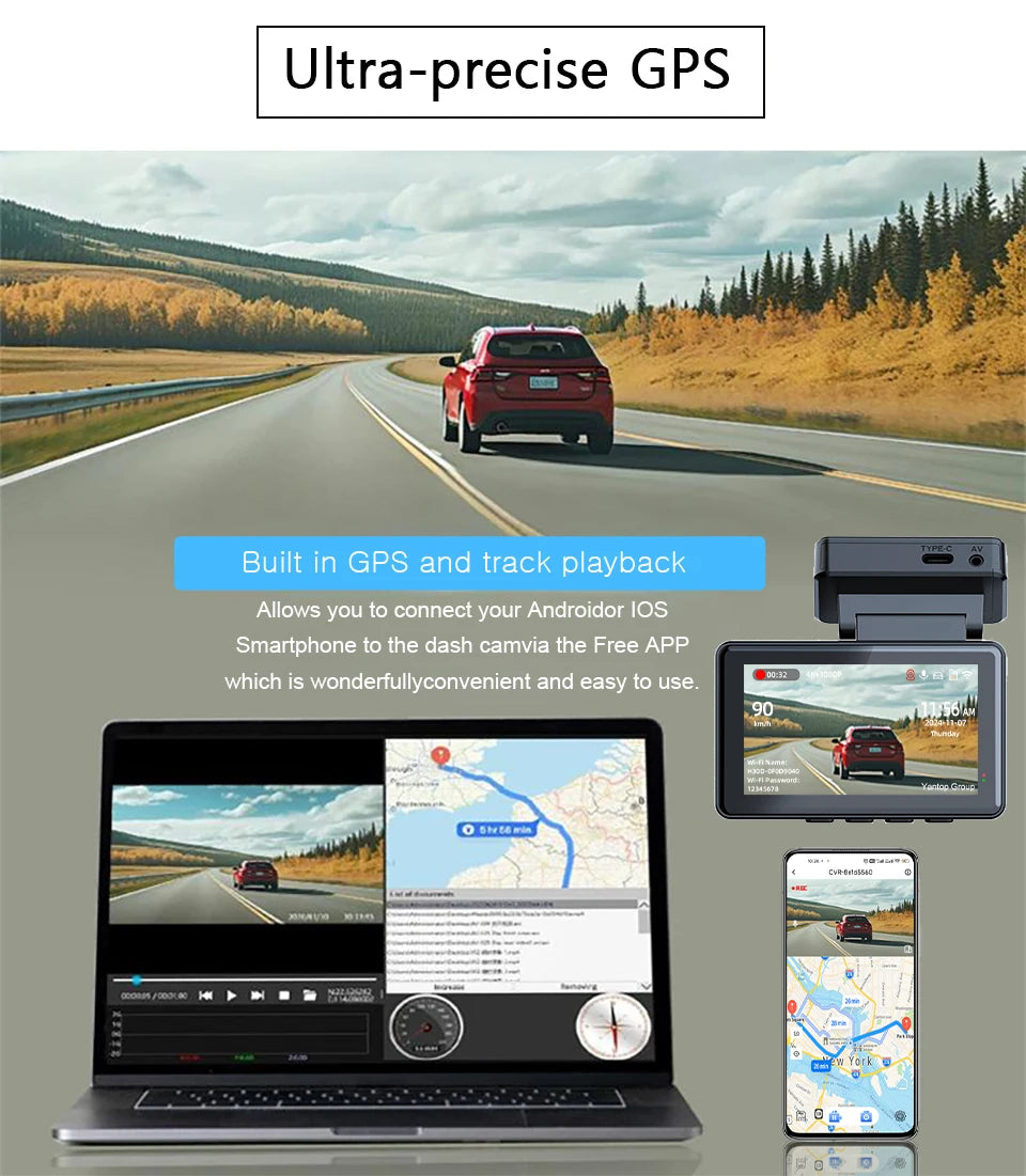 4K Dash Cam Car WIFI GPS 4K Front And 1080P Rear