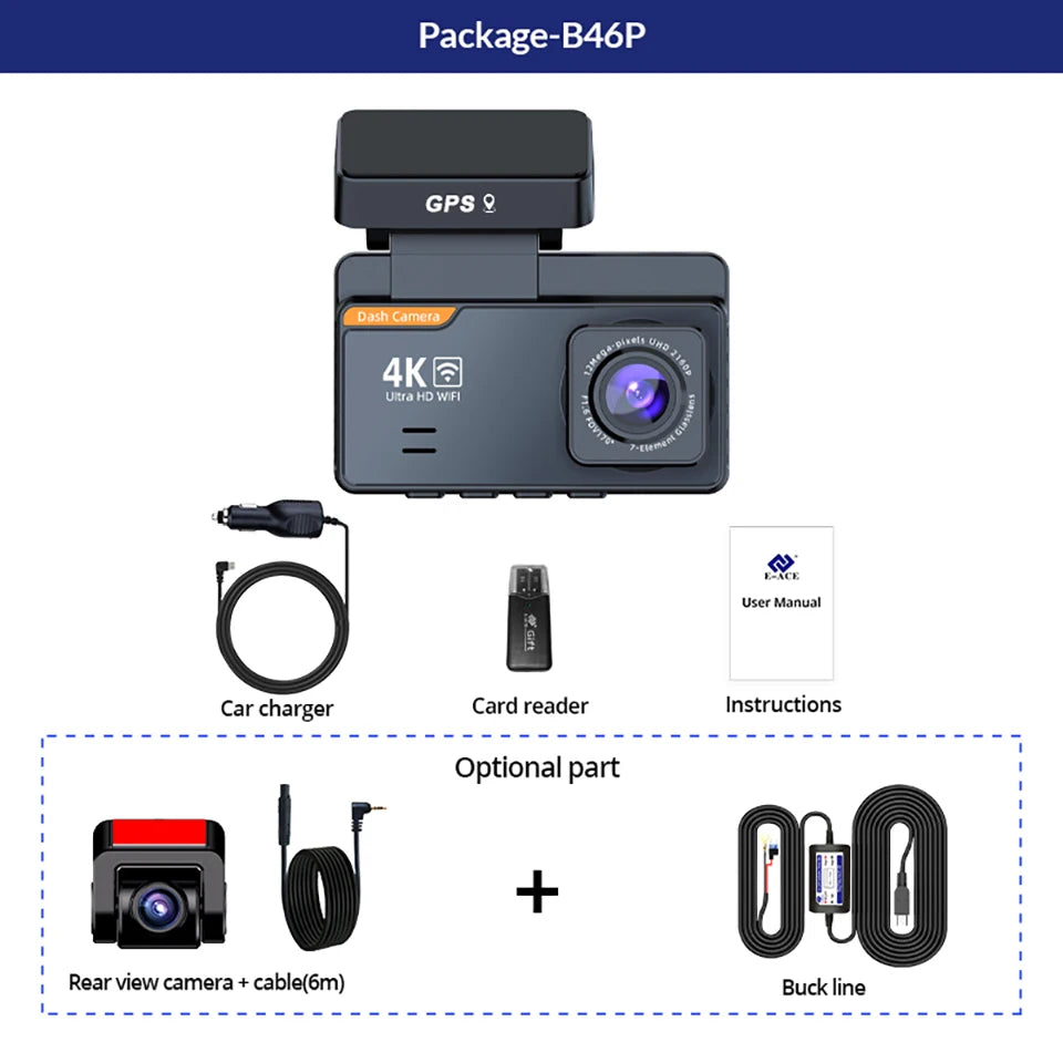 4K Dash Cam Car WIFI GPS 4K Front And 1080P Rear