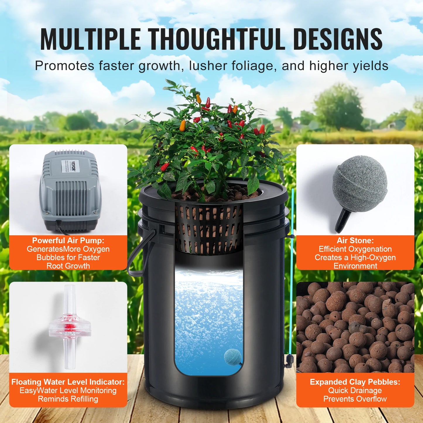 Hydroponic Growing System with Top Drip Kit Deep Water Culture 5-Gallon Buckets with Air Pump