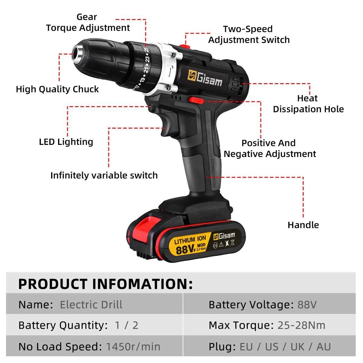 21V Cordless Impact Drill Electric