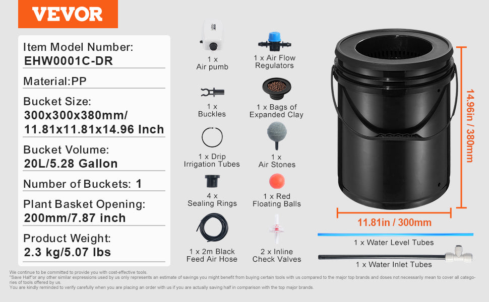 Hydroponic Growing System with Top Drip Kit Deep Water Culture 5-Gallon Buckets with Air Pump