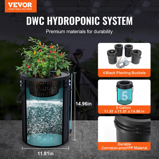 Hydroponic Growing System with Top Drip Kit Deep Water Culture 5-Gallon Buckets with Air Pump