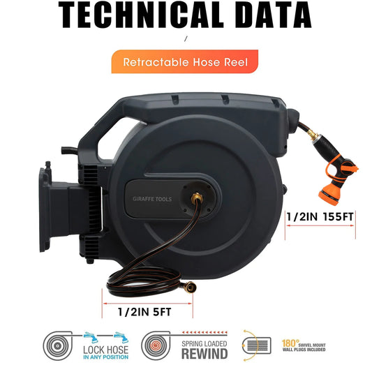 Retractable Garden Hose Reel1/2" x 155 ft