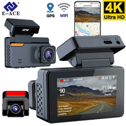 4K Dash Cam Car  WIFI GPS 4K Front And 1080P Rear