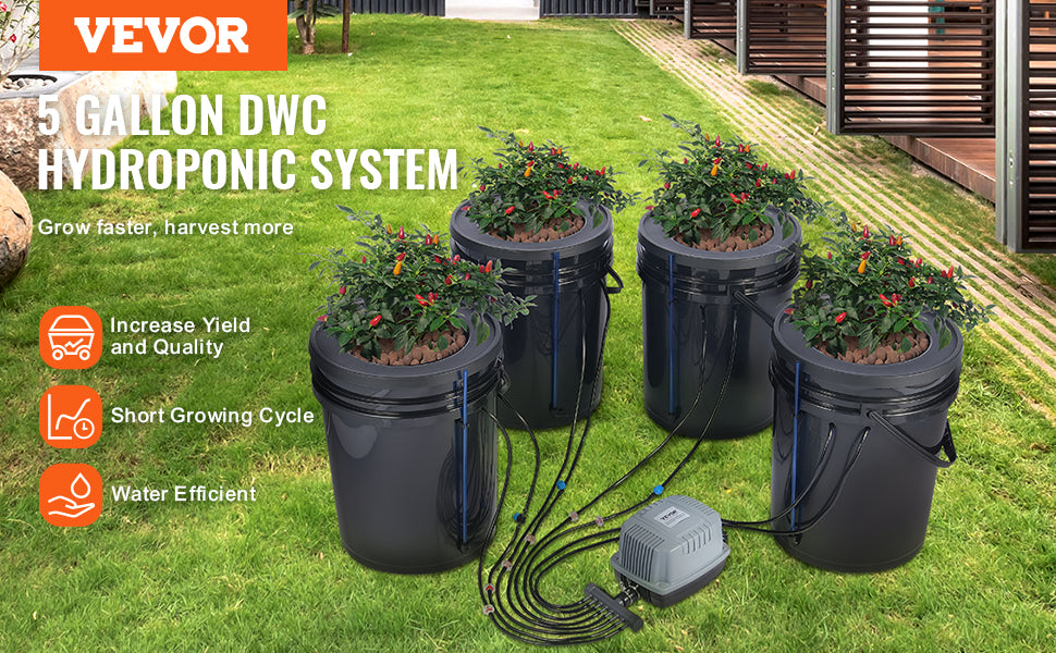 Hydroponic Growing System with Top Drip Kit Deep Water Culture 5-Gallon Buckets with Air Pump